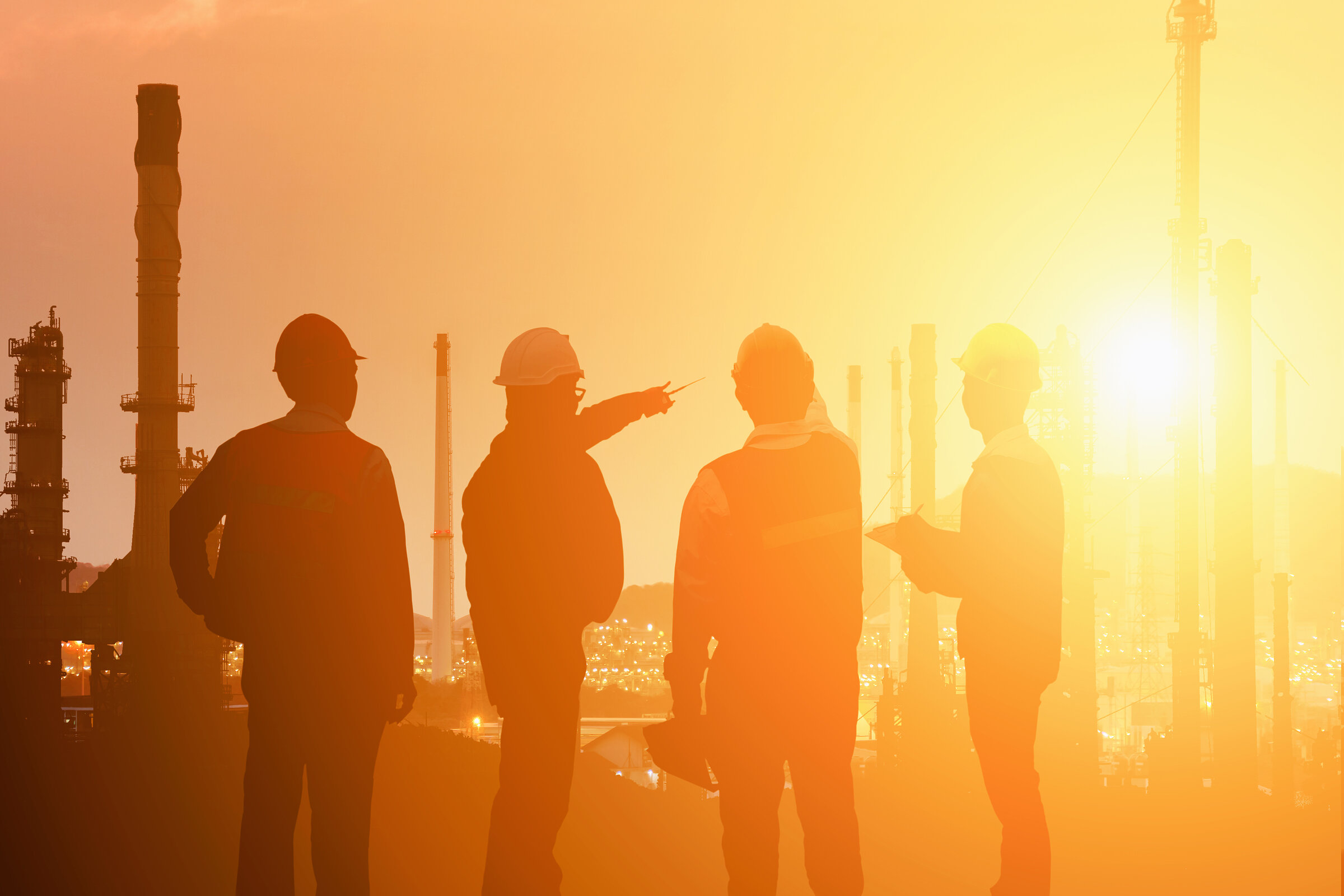 Silhouette of Teams engineer and foreman working